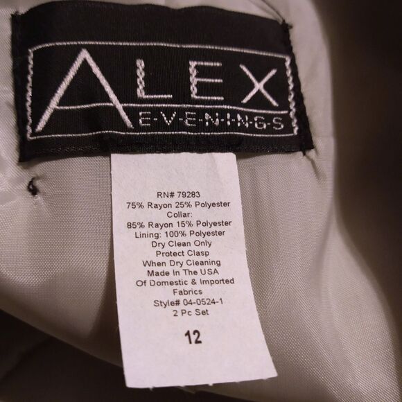 Alex Evenings Soft Gray/Green Metallic 2-Pc Formal Dress & Blazer Set – Size 12 - Picture 8 of 8